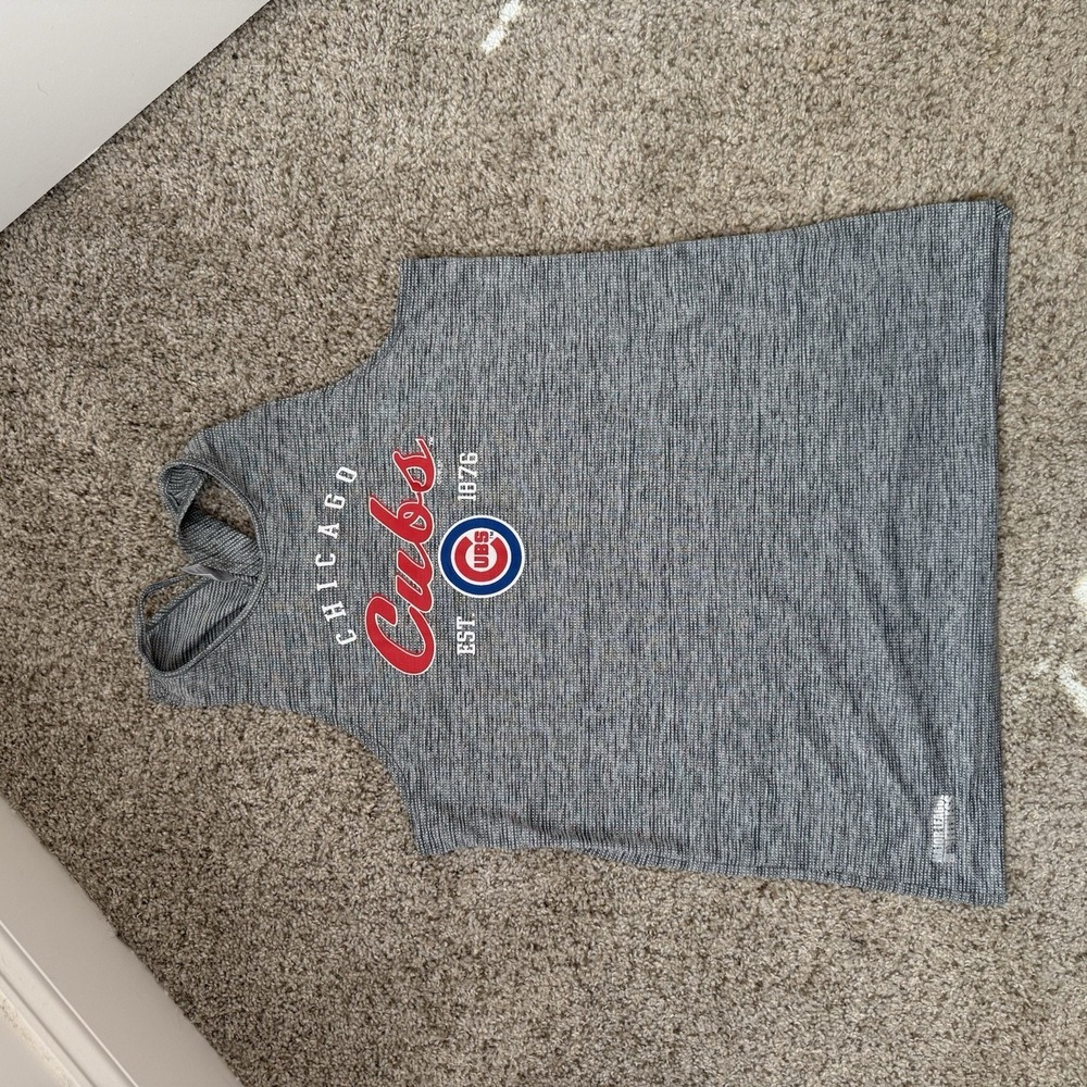 Chicago Cubs Tank Top Womens M Gray Majestic MLB Racerback Shirt
